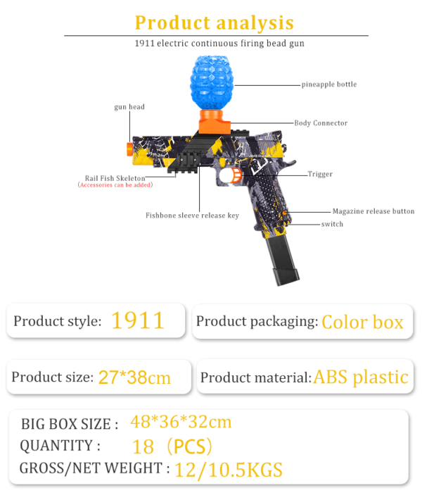 1911 Gel Blaster Toy Gun for Tactical & PUBG Players with Eye Glass & Ammo – QQGEARBD