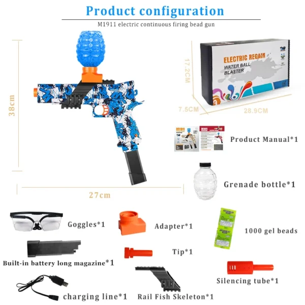 1911 Gel Blaster Toy Gun for Tactical & PUBG Players with Eye Glass & Ammo – QQGEARBD